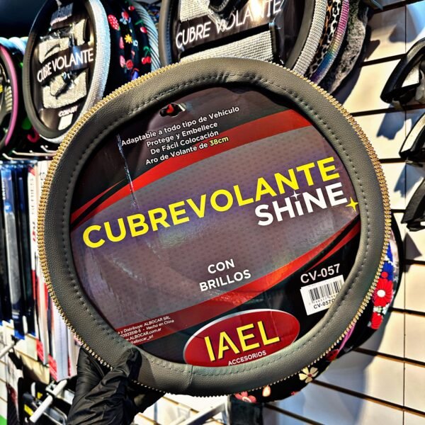 CUBRE VOLANTE IAEL GRIS CON BRILLOS DORADOS