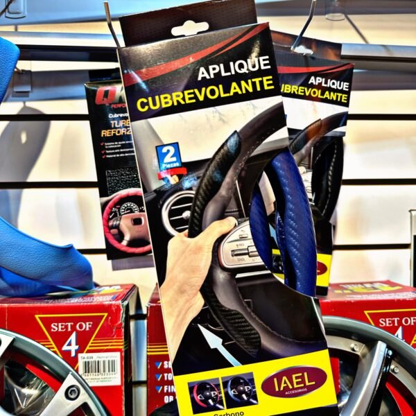 CUBRE VOLANTE APLIQUES 2PCS AZUL CARBONO