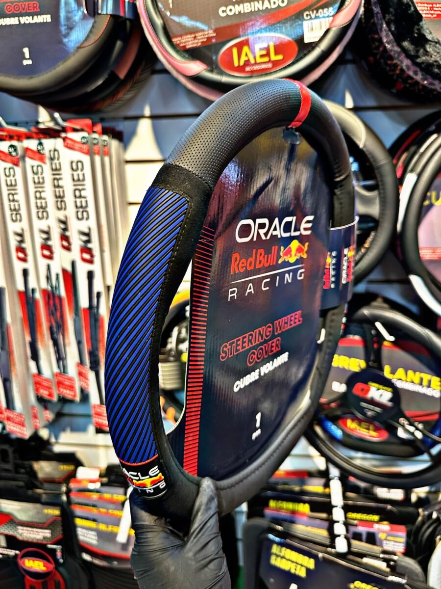CUBRE VOLANTE RED BULL APLIQUE GOMA LINEA Y COSTURA AZUL - Imagen 2