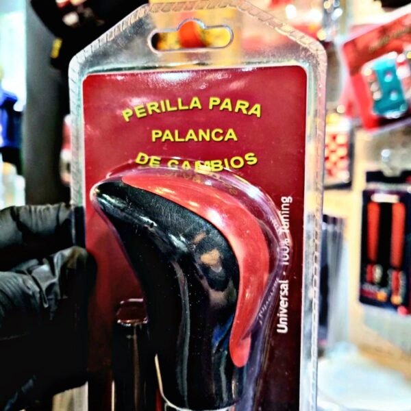 PALANCA DE CAMBIO T/PERA IMIT. CUERO NEGRO C/ROJO