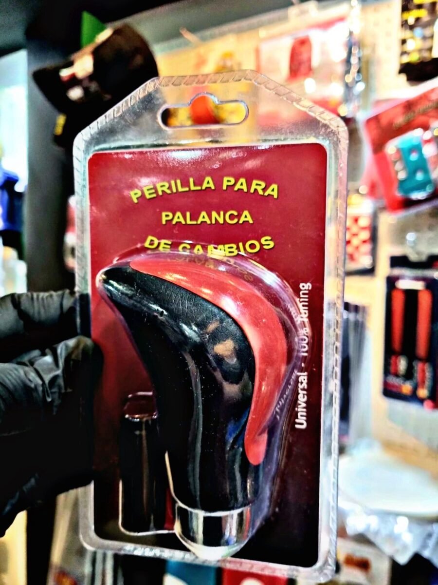 PALANCA DE CAMBIO T/PERA IMIT. CUERO NEGRO C/ROJO