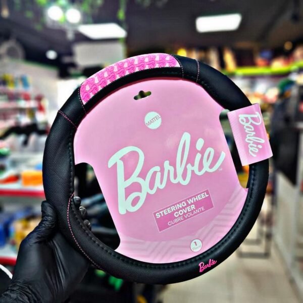 BARBIE CUBRE VOLANTE NEGRO CON APLIQUE ROSA SUPERIOR, 38CM