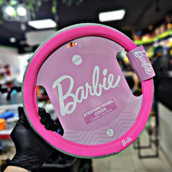 BARBIE CUBRE VOLANTE ROSA CON VUELTA DE BRILLOS PLATEADOS, 38CM