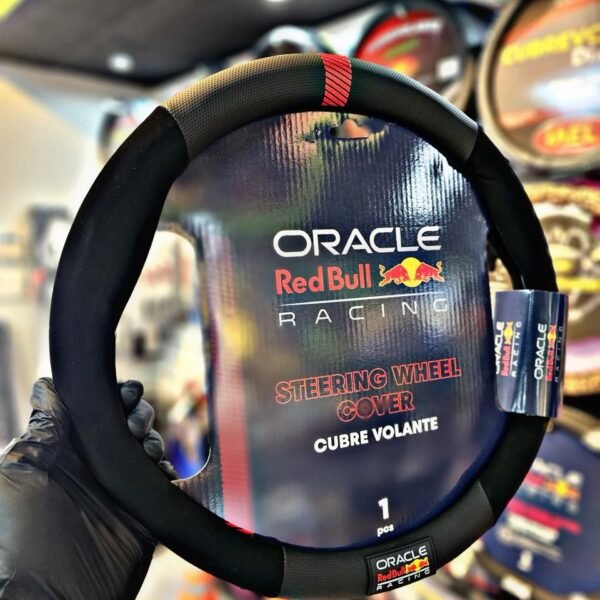 CUBRE VOLANTE 38CM NEGRO CON PANA Y DETALLE ROJO SUPERIOR - ORACLE RED BULL RACING