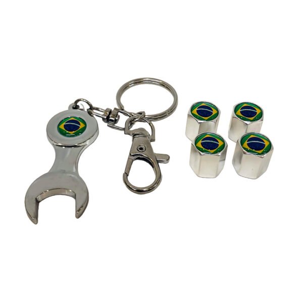 KIT TAPITAS DE VALVULA BANDERA BRAZIL CROMADA