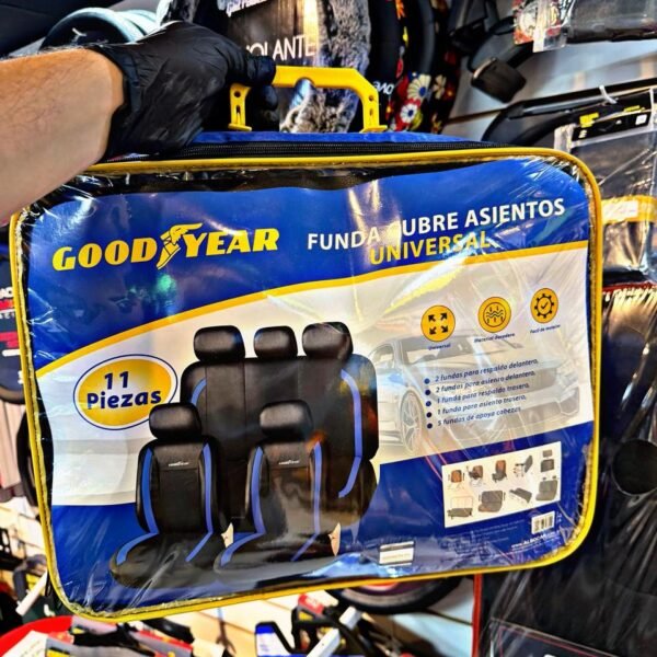 FUNDA ASIENTO GOOD YEAR CUERINA NEGRO C/AZUL