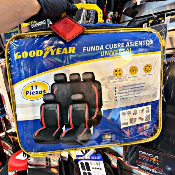 FUNDA ASIENTO GOOD YEAR CUERINA NEGRO C/ROJO