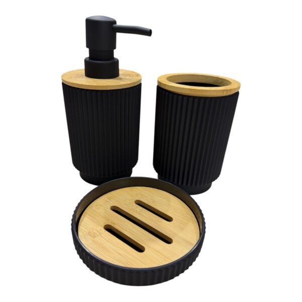 MP HOME SET DE BAÑO NEGRO/MADERA REDONDO