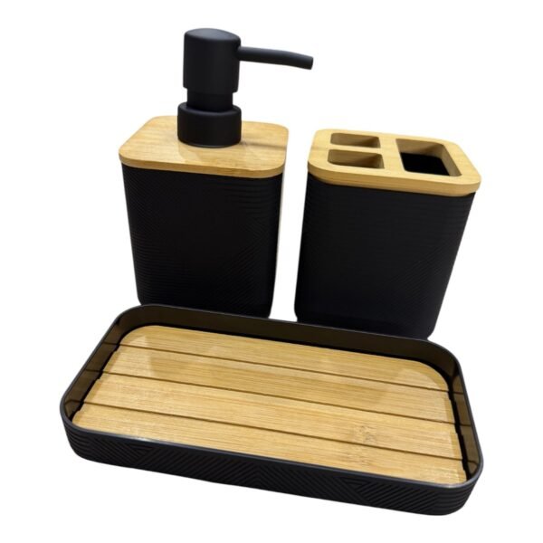 MP HOME SET DE BAÑO NEGRO/MADERA CUADRADO
