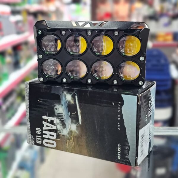 FARO DOBLE RECTANGULAR 8 LUPAS 12/24V BLANCO/AMBAR