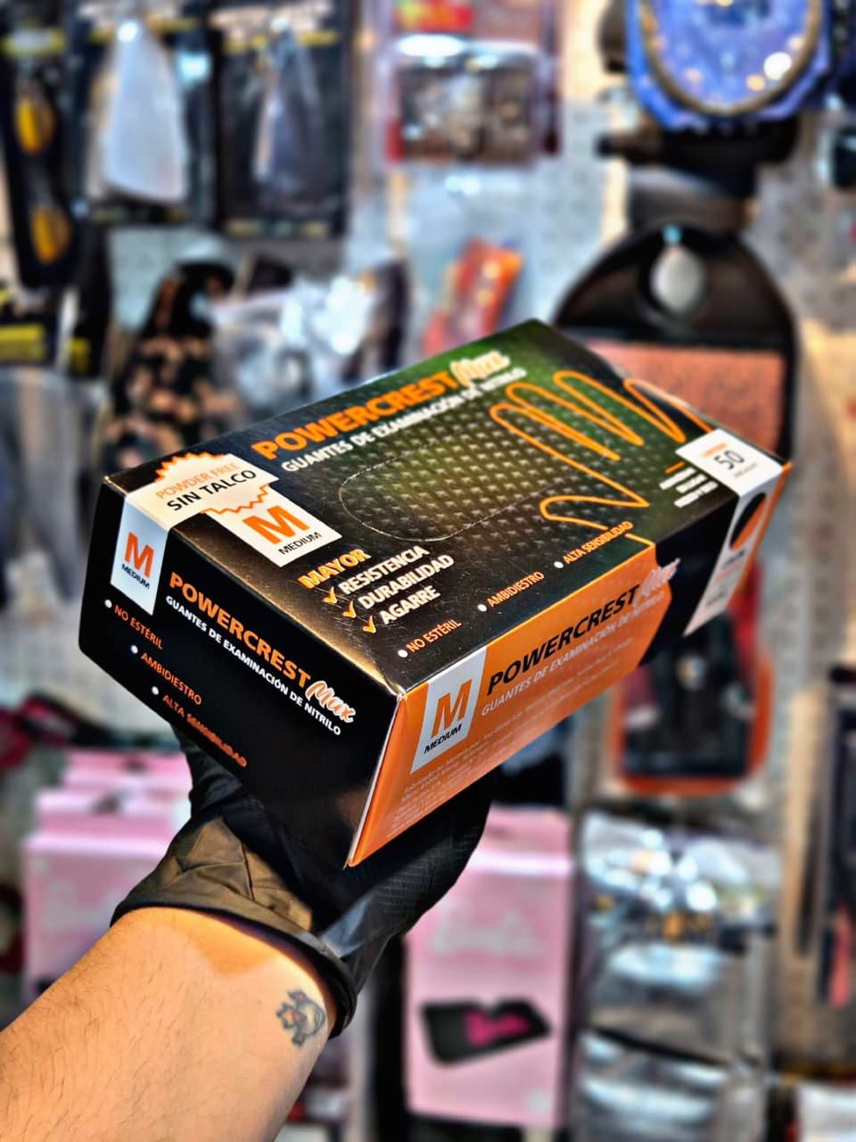 CAJA GUANTE NITRILO POWERCREST MAX NARANJA TALLE M